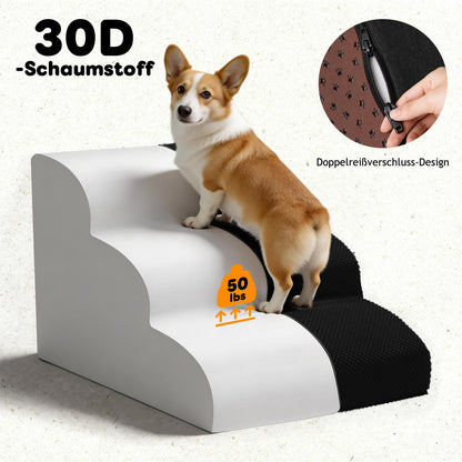 Thihome Hundetreppe 3 Stufen, 40 cm, waschbarer Bezug, schwarz