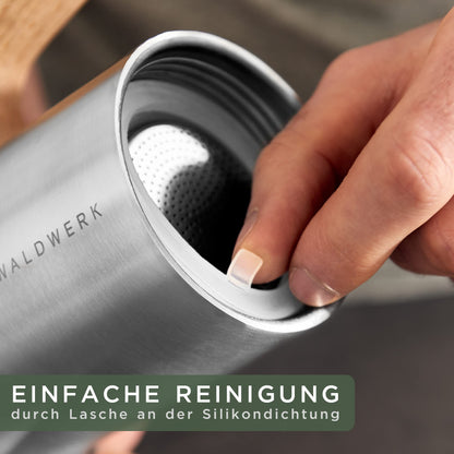 WALDWERK Espressokocher 300 ml, Edelstahl mit Eichenholzgriff