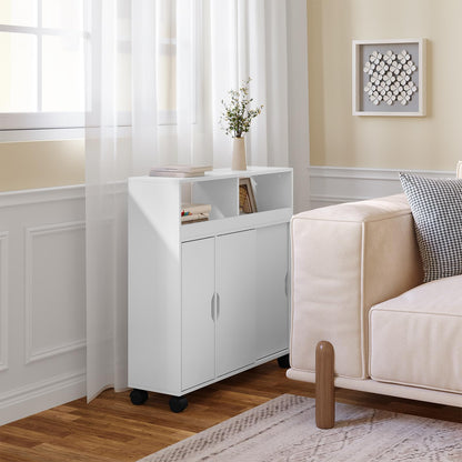EUGAD Nischenschrank Rollwagen Badezimmerschrank – Weiss mit Schiebetüren