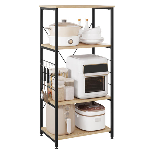 WOLTU Küchen Standregal Holz Stahl - 4 Ablagen Hell Eiche Schwarz. 4-stöckiges Regal zur Aufbewahrung.