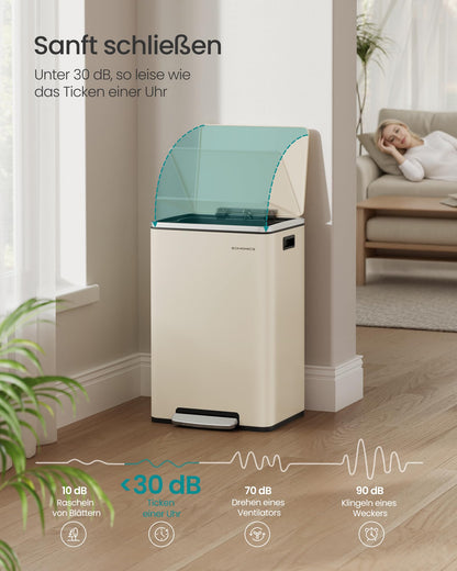 SONGMICS Mülleimer 50 L mit Softclose-Deckel und Pedal, cremefarben