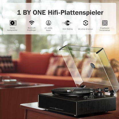 1 by ONE All-in-One Vinyl Plattenspieler – Bluetooth Lautsprecher