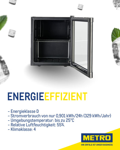 METRO Professional Mini-Kühlschrank GPC1046, 46 L, Glastür, schwarz