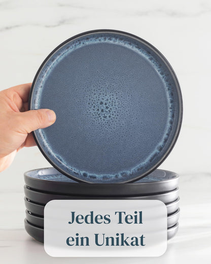 Pure Living Ibiza Steingut Geschirrset 12 Pers. 48tlg. - Rauchblau