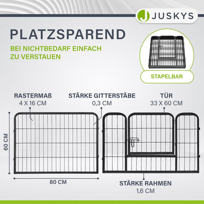 Juskys Welpenlaufstall 8-teilig Metall – Freigehege 160x160x60 cm