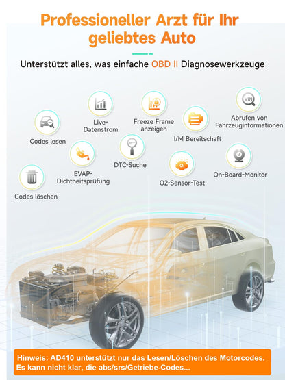ANCEL AD410 OBD2/EOBD Diagnosegerät Auto - Schwarz/Gelb