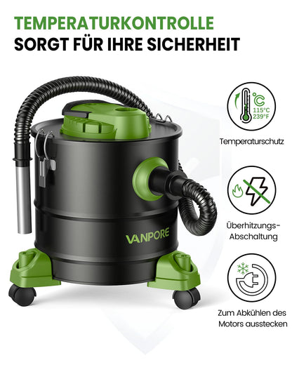 VANPORE Aschesauger 1200W 20L Fahrgestell - Grün