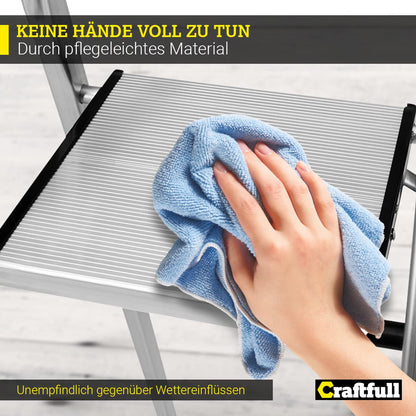 Craftfull Alu Stehleiter CF-133B Klappleiter mit Ablage, 5 Stufen