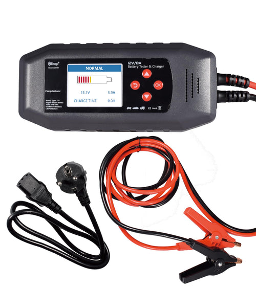 Etrogo CAT-500 Autobatterie Ladegerät und Batterietester 12V 8A mit Farb-LCD-Display und Kelvin-Klemmen