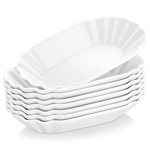 MALACASA Regular Pommesschälen 8er Set Porzellan Cremeweiss 360 ml, rechteckige Form zum Servieren von Pommes