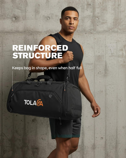 Tolaccea Sporttasche 56-70L erweiterbar mit Schuhfach, schwarz