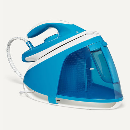Amazon Basics Dampfbügelstation EC9005A-GS, 6 Bar, 2400 W, weiss/blau