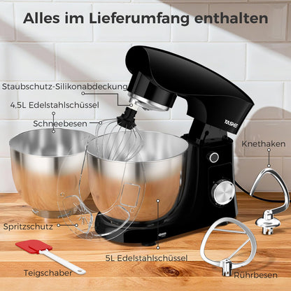 YASHE Küchenmaschine SM-2548A, 1500 W Knetmaschine mit 2 Schüsseln