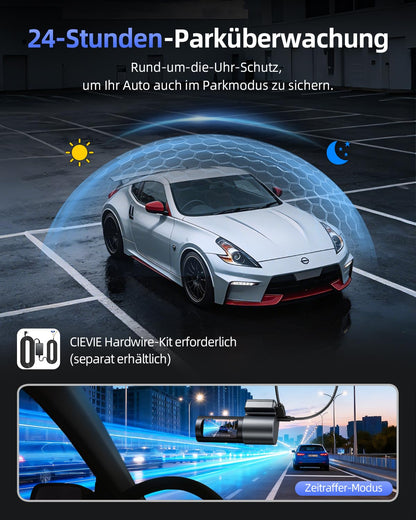 Cievie D100 Dashcam Auto, 4K + 1080P vorne/hinten, WLAN, Nachtsicht