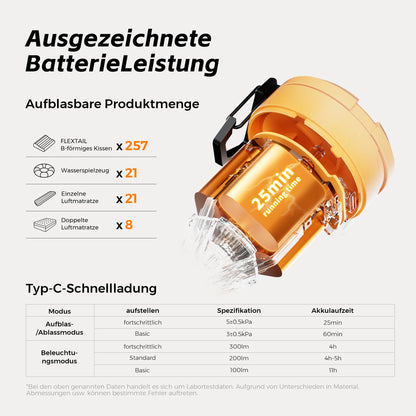 FLEXTAILGEAR MAX Pump 3 Tragbare Luftpumpe mit Licht, Orange