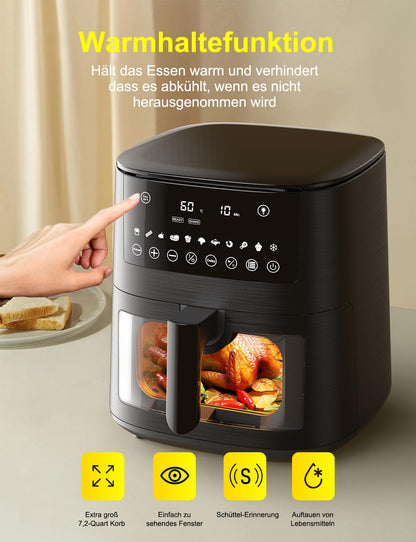 KitchenPro Airfryer XXL Heissluftfritteuse 7.2L – Sichtfenster