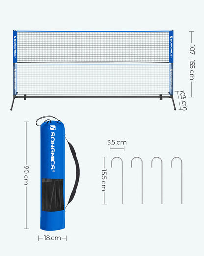 SONGMICS Badmintonnetz SYQ400, 4 m, höhenverstellbar, tragbar, blau