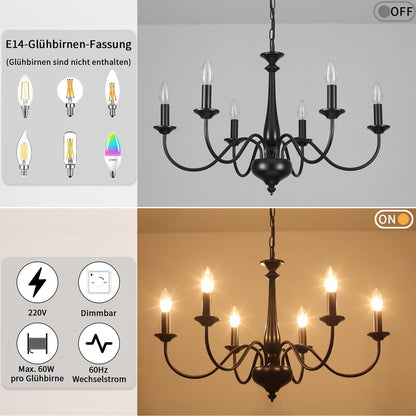 QAREHL Vintage Kronleuchter - Schwarz 6-flammig E14