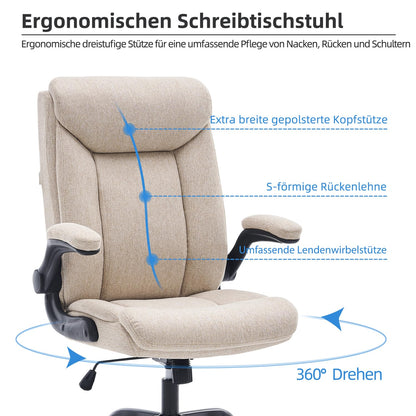 MZLEE Ergonomischer Bürostuhl Computerstuhl Arbeitsstuhl Beige Stoff