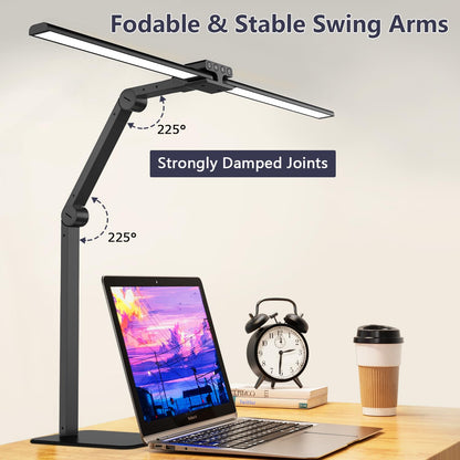 KableRika Doppelkopf LED Schreibtischleuchte Dimmbar - Schwarz