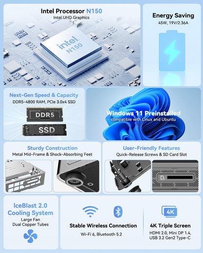 GEEKOM Air12 Mini PC - Intel N150, 16GB/512GB SSD