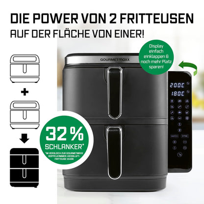 GOURMETmaxx FryUp Vertikale Doppelkammer Heissluftfritteuse 10L