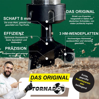 Fraiser Tornado Planfräser Holz 35 mm, 8 mm Schaft, 3 HM-Wendeplatten