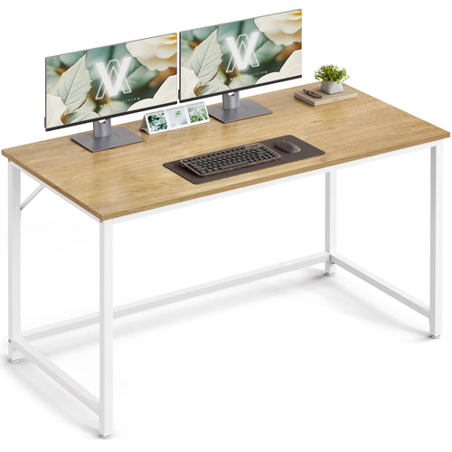 VASAGLE LWD039W70V1 Bürotisch 120x60cm - Natureiche Perlweiss. Rechteckiger Schreibtisch mit natureichener Tischplatte und perlweißem Metallgestell für den Arbeitsplatz.