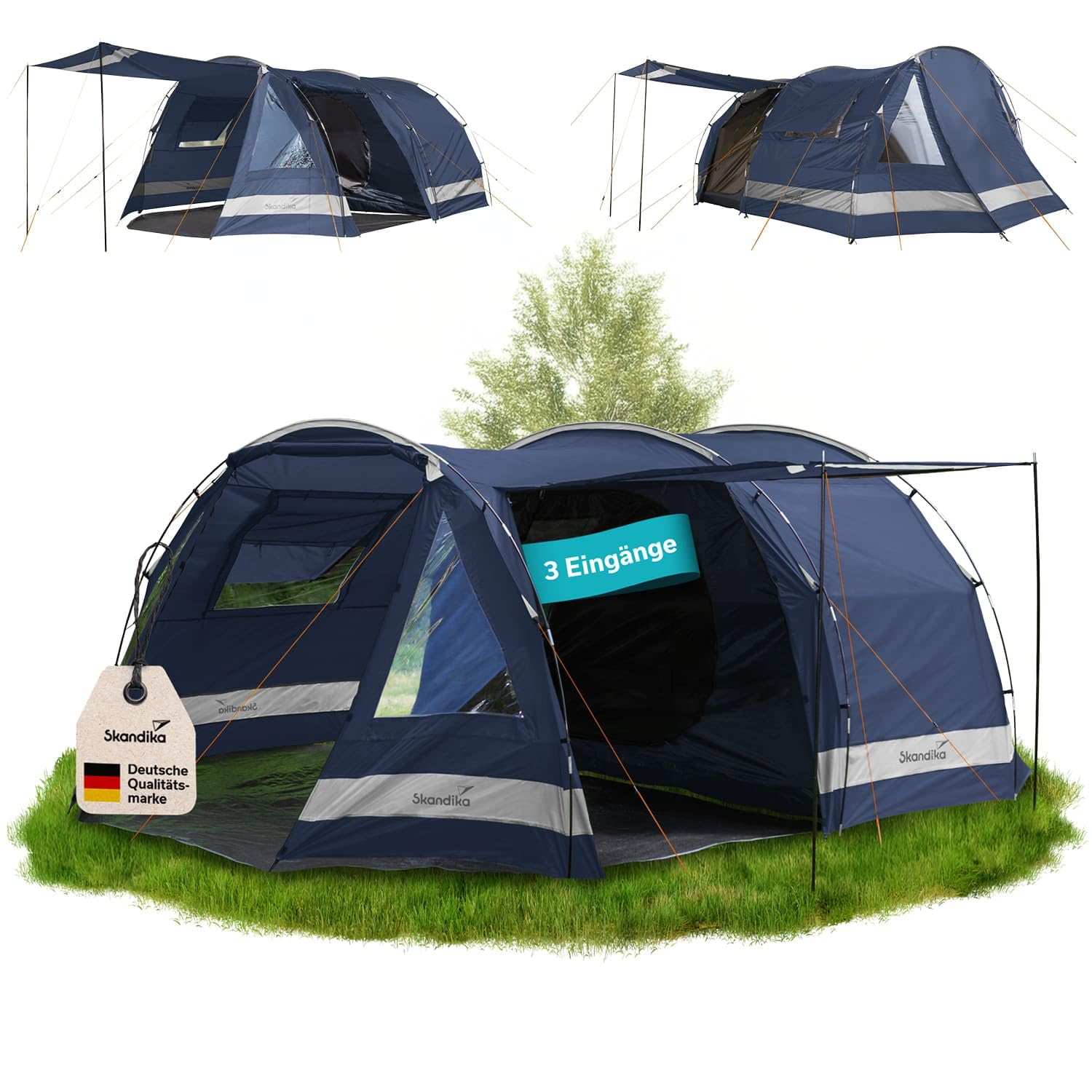 Skandika Kambo Tunnelzelt 4 Personen, Campingzelt mit Schlafkabine, dunkelblau
