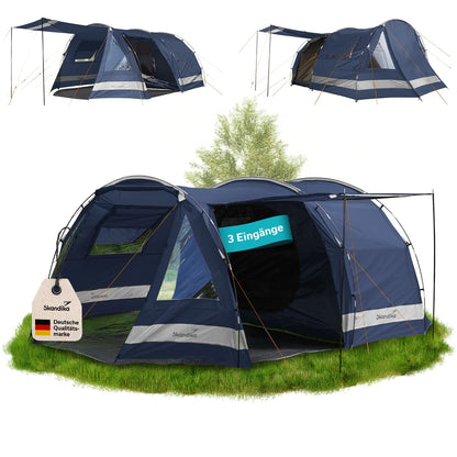 Skandika Kambo Tunnelzelt 4 Personen, Campingzelt mit Schlafkabine, dunkelblau