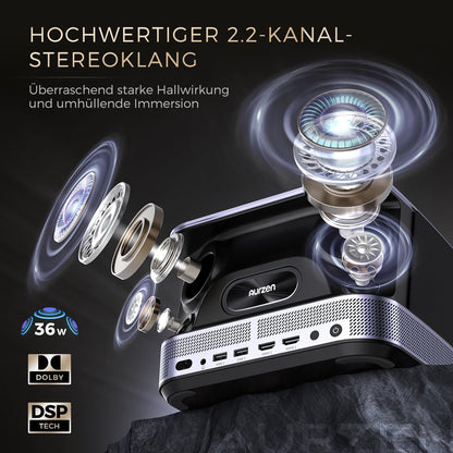AURZEN Boom 3 Beamer - 1080P Full HD 4K, Netflix 3D Dolby Audio