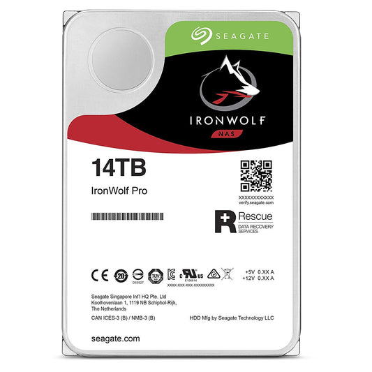 Seagate IronWolf Pro 14TB Festplatte. Rechteckige, silberfarbene interne Festplatte. Bietet hohe Speicherkapazität für NAS-Systeme und anspruchsvolle Datenspeicheranwendungen.
