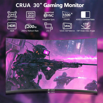 CRUA 30 Zoll Curved Ultrawide Gaming Monitor - WFHD 200Hz