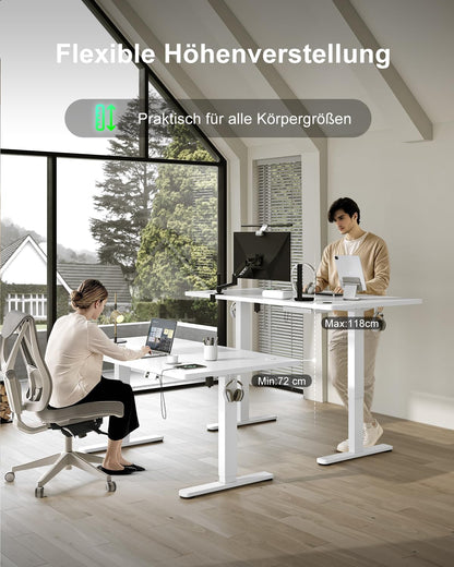 Devoko Elektrischer Stehschreibtisch 140x80cm - Weiss mit USB-C