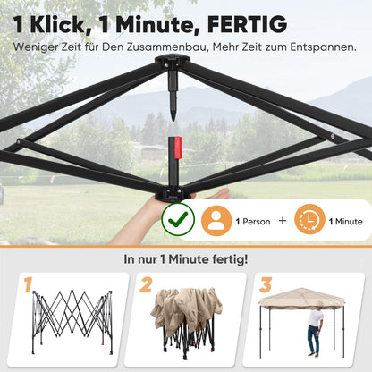 Sekey Pop Up Pavillon 3x3 m mit Seitenwänden - Khaki