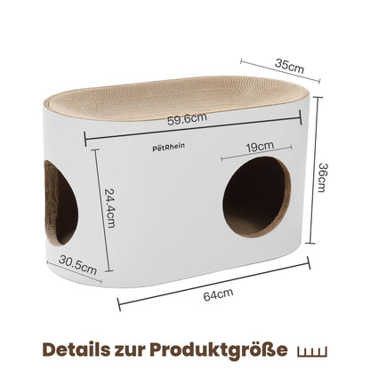 PetRhein Kratzbrett 3-in-1 Katzenhöhle mit Kratzmatte und Katzenbett