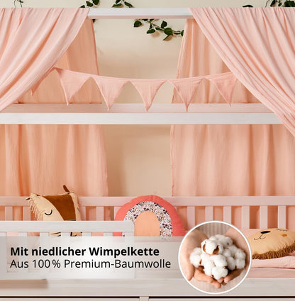 ALAVYA HOME Hausbett Deko Set 3-tlg Bio-Musselin Kinderzimmer - Hellrosa
