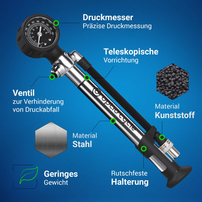 Optio Cycle Dämpferpumpe 600 PSI – Federgabelpumpe mit Manometer