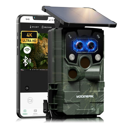 VOOPEAK TC37 Solar Wildkamera 4K 60MP, WLAN, Sternenlicht-Nachtsicht mit Dual-Objektiv für die Wildtierbeobachtung