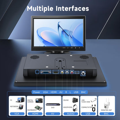 podofo Mini Monitor tragbar 10,1 Zoll HDMI VGA AV USB BNC Eingang