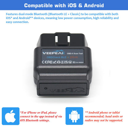 Veepeak OBDCheck BLE+ OBD2 Diagnosegerät Bluetooth für iOS und Android