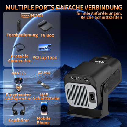 Smart 4K Mini Beamer tragbarer Android Projektor – Schwarz