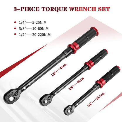 AEROFORCE Drehmomentschlüssel Set - 3-teilig 1/4" 3/8" 1/2" 5-220Nm