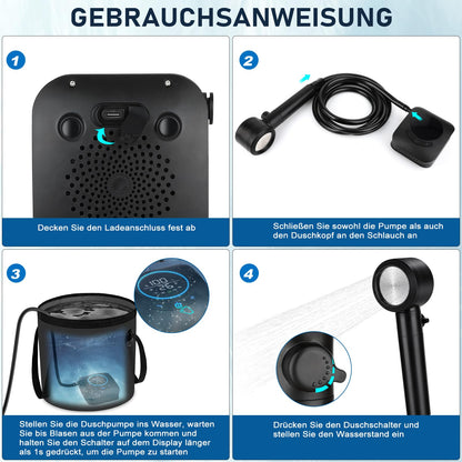 Spopal Campingdusche 8000mAh mit Pumpe und Temperaturanzeige