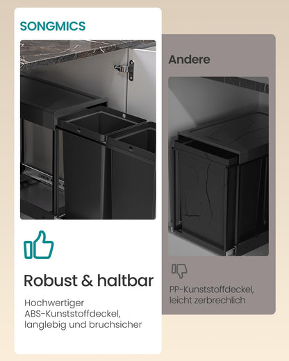 SONGMICS Mülleimer Küche, ausziehbar, 2 x 15 L, Unterschrank