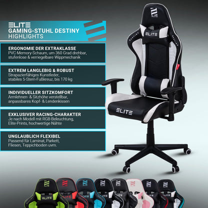 ELITE MG200 Destiny Gaming Stuhl, Ergonomischer Bürostuhl Schwarz/Grün