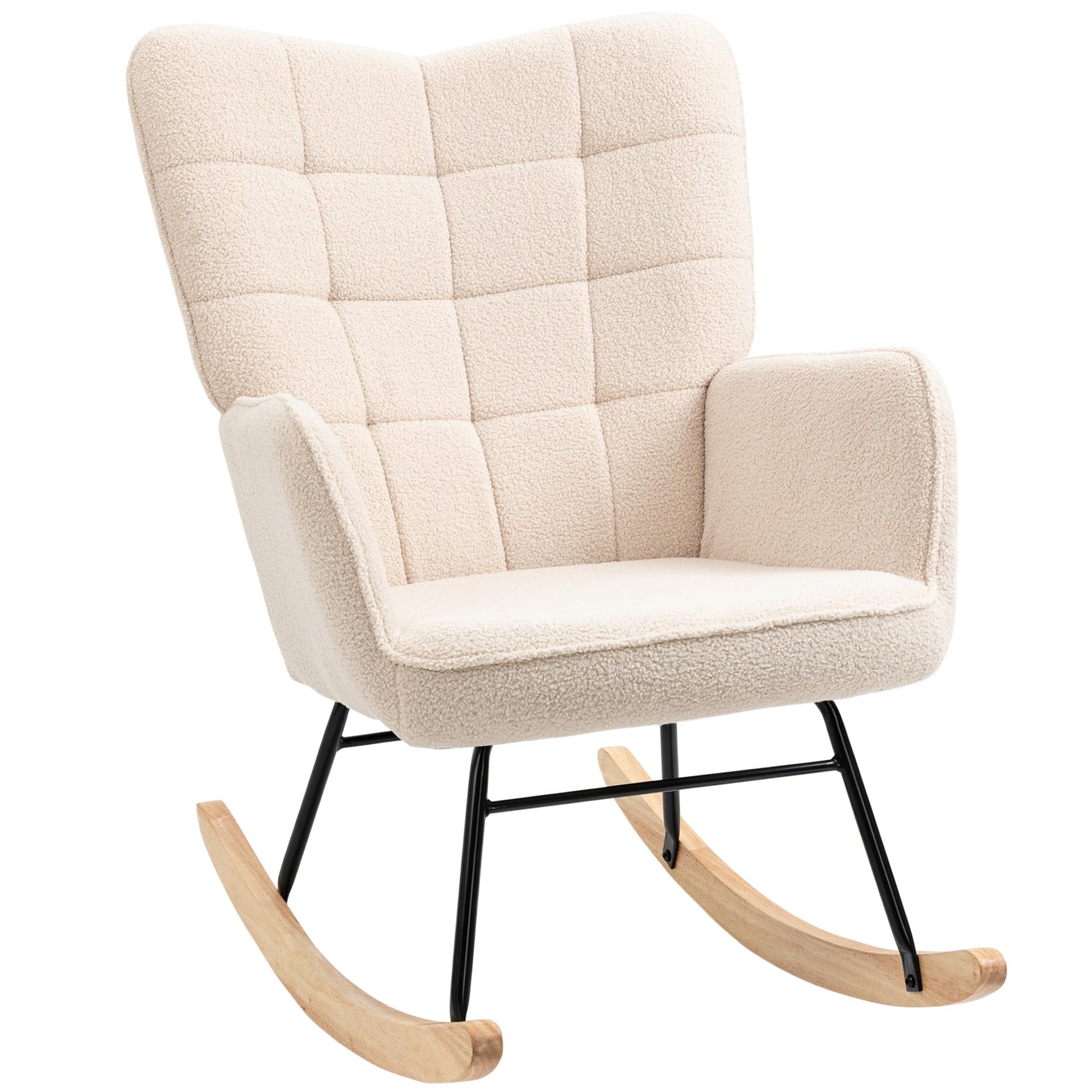 HOMCOM Schaukelstuhl Berbervlies mit Holzkufen - Beige. Komfortabler Polsterschaukelstuhl für entspanntes Schaukeln.