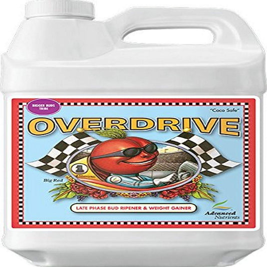 Advanced Nährstoffe Overdrive Dünger: Braune Flüssigkeit in Flasche. Fördert Pflanzenwachstum und Blüte.