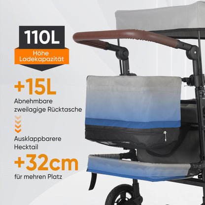 Sekey Bollerwagen Faltbar SS5050 für 2 Kinder - Grau mit Dach