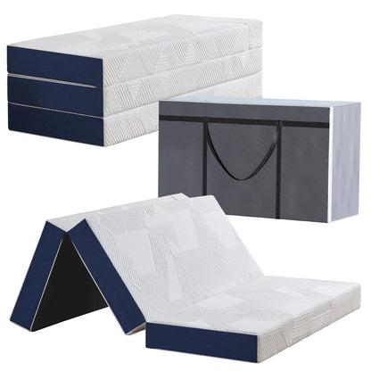 Hiimgo Faltmatratze 75x195x15 cm 4-teilig - Weiss/Blau